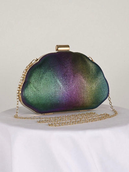 SEASHELL PU LEATHER BOX SHAPED EVENING CLUTCH BAG