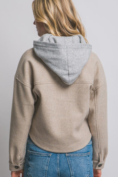 CROPPED FLEECE SHACKET WITH REMOVABLE HOOD