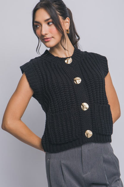 GOLD BUTTON DOWN KNIT VEST