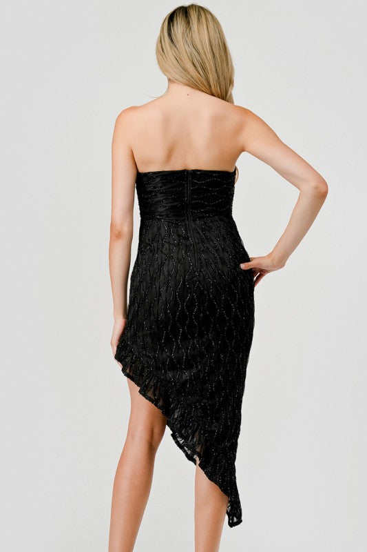METALLIC TEXTURED ASYMMETRICAL PARTY DRESS