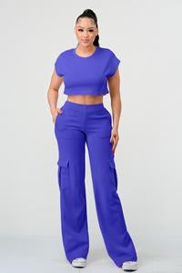 2 PIECES WIDE LEG CARGO PANTS SET