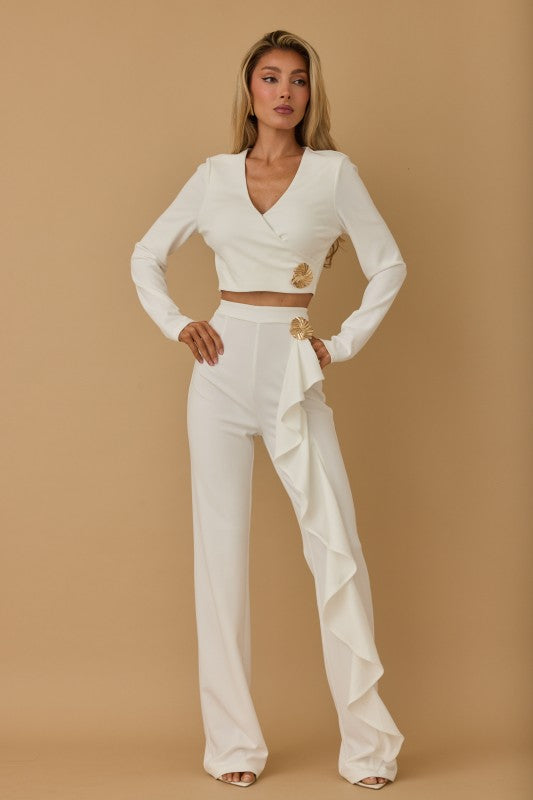 LONG SLEEVES CROP TOP PANTS SET