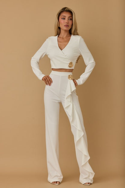 LONG SLEEVES CROP TOP PANTS SET