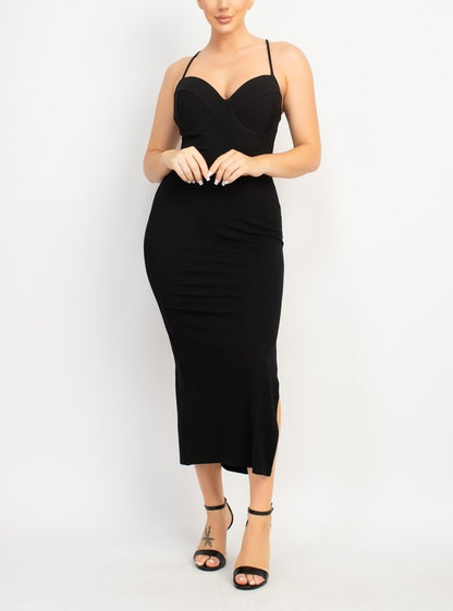 SLIT BUSTIER SWEETHEAT MIDI DRESS