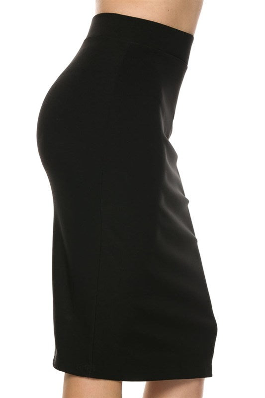 Solid Scuba Pencil Skirt With Back Slit