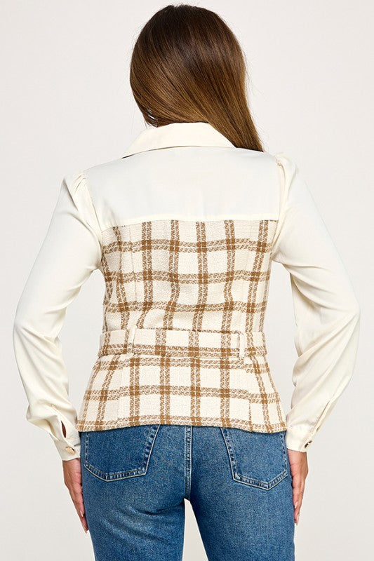 LONG SLEEVES WItH TWEED CONTRAST AND BELT DETAIL