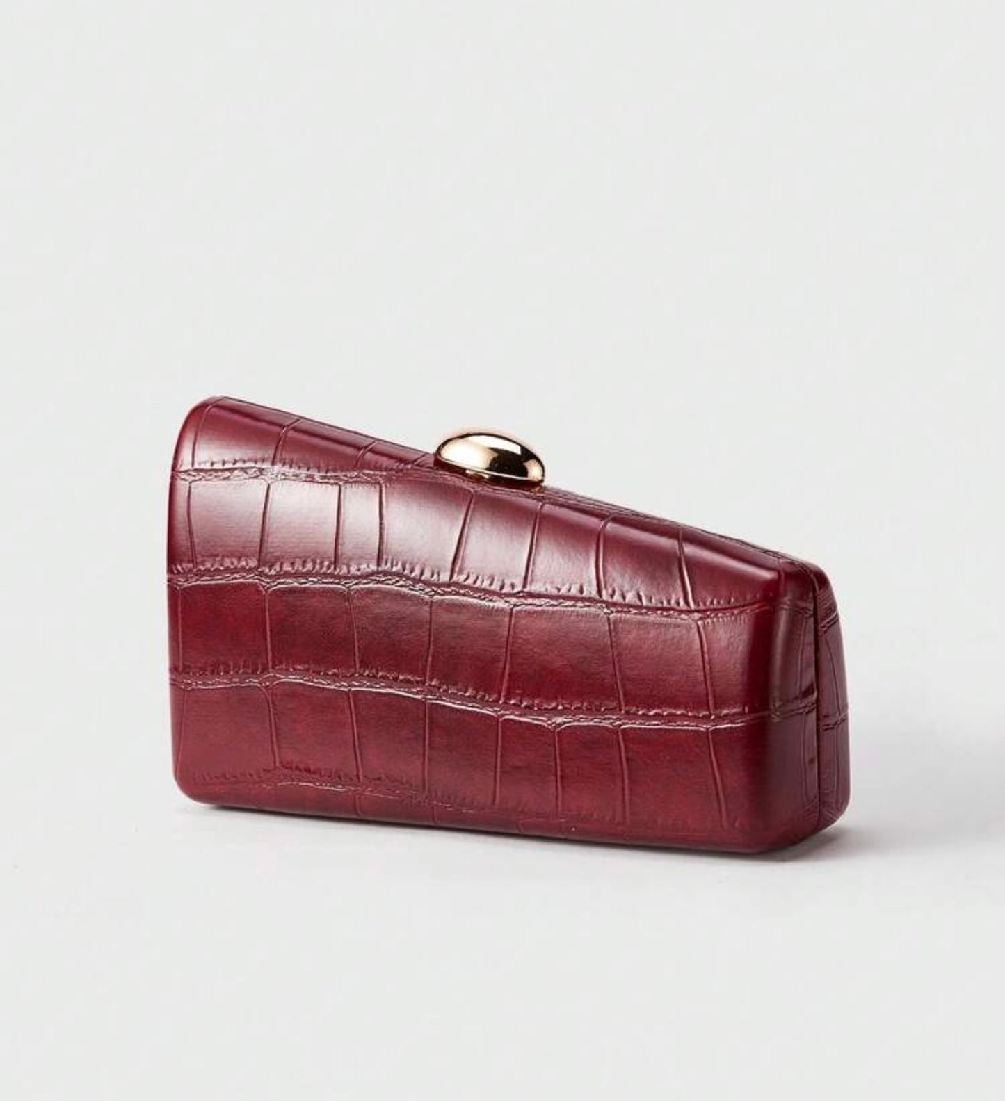 CROCODILE EMBOSSED CHAIN ASKED ASYMMETRIC EVENING CLUTCH BAG