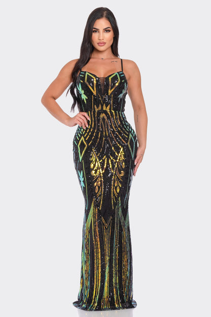 MULTI COLORED SEQUIN MAXI Cocktail  DRESS