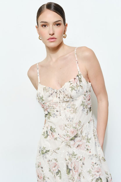 FLORAL LACE SWEETHEART MIDI DRESS