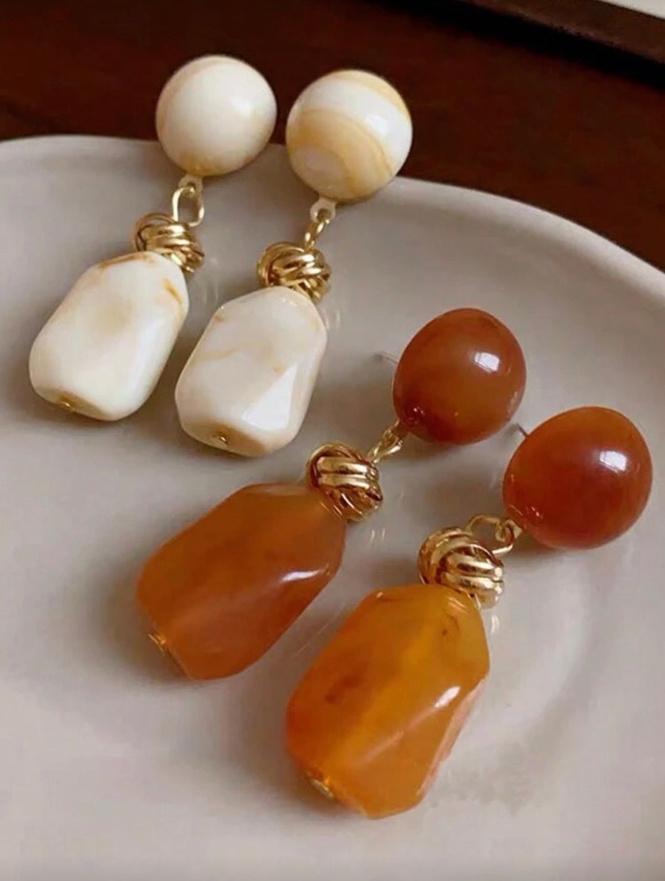 VINTAGE MARBLE ASYMMETRICAL EARRINGS