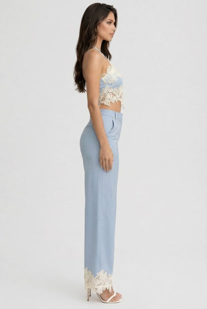 LACE HALTER CROP TOP PANTS SET
