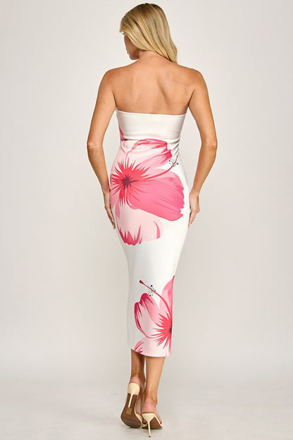 36641 SIZE / DESCRIPTION BIG TROPICAL FLOWER BANDEAU DRESS