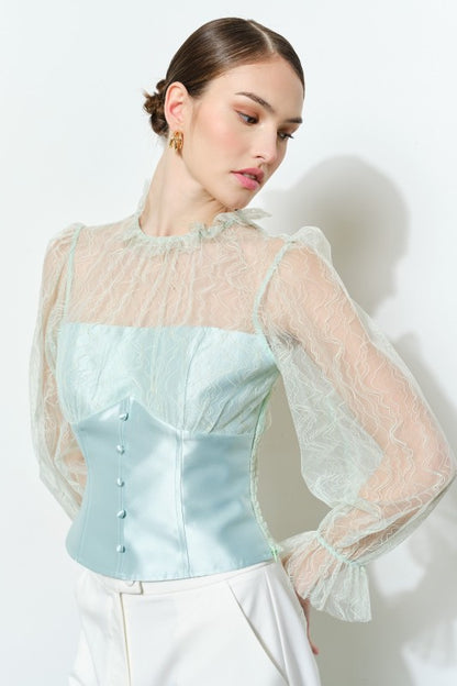 LUXE LACE MOCK NECK LONG SLEEVES BLOUSE