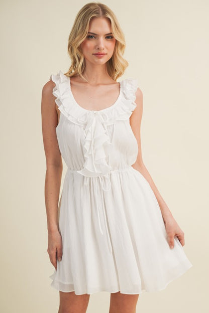 SLEEVELESS RUFFLE MINI DRESS