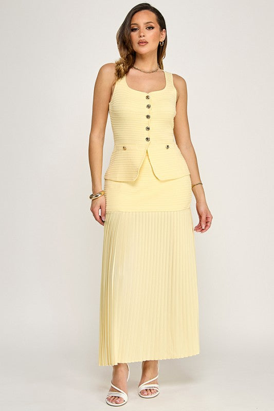 SWEATER VEST AND CONTRAST PLEATED SKIRT SET