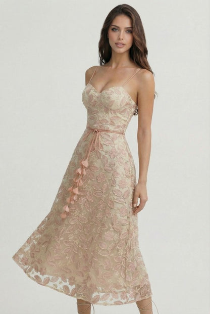 FLORAL EMBROIDERED MIDI DRESS