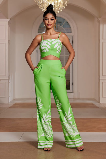 PRINTED CROP TOP PANTS MATCHING SET