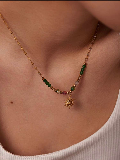 18K GOLD PLATED SUN-SHAPED BEADED NECKLACE