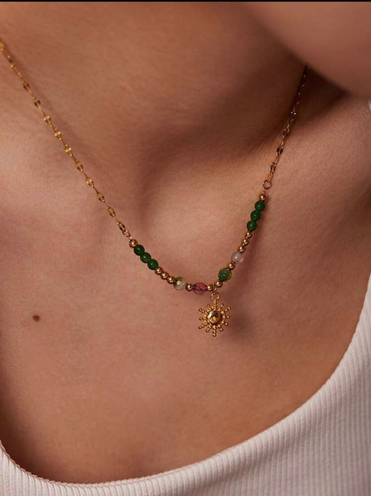 18K GOLD PLATED SUN-SHAPED BEADED NECKLACE