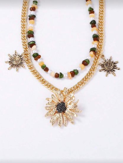 BOHO PENDANT SUNFLOWER MULTI LAYER NECKLACE