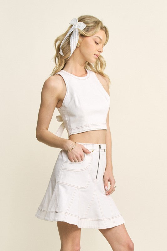 COTTON SPAN HALTER NECKLINE TIE BACK TOP AND SKIRT SET