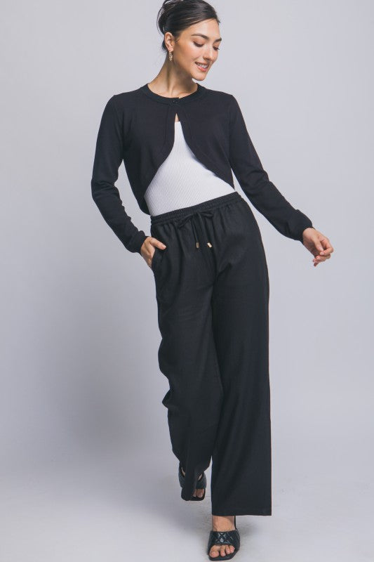 LINEN WIDE LEG PULL ON PANTS