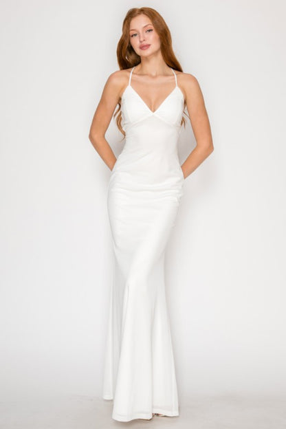 SOLID PREMIUM BODYCON MESH MAXI COCKTAIL DRESS