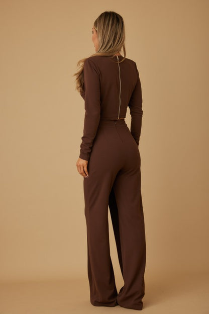CROP TOP PANTS SET WITH GOLD ACCESSORIES