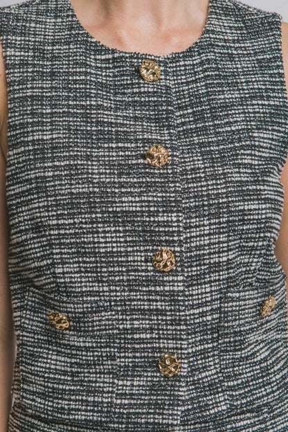 TWEED BUTTON UP TOP