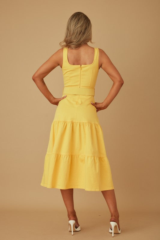 DENIM BELTED MIDI DRESS