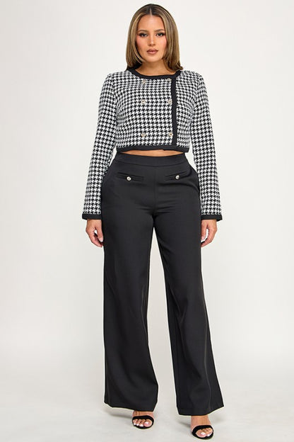 LONG SLEEVES TWEED TOP WITH PANTS SET