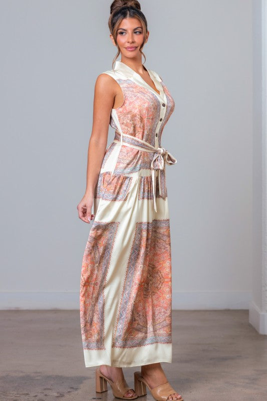 JACQUARD PRINTED SLEEVELESS MAXI DRESS
