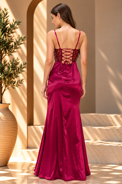 LATTICE SEQUIN SATIN CONTRAST MAXI PARTY DRESS