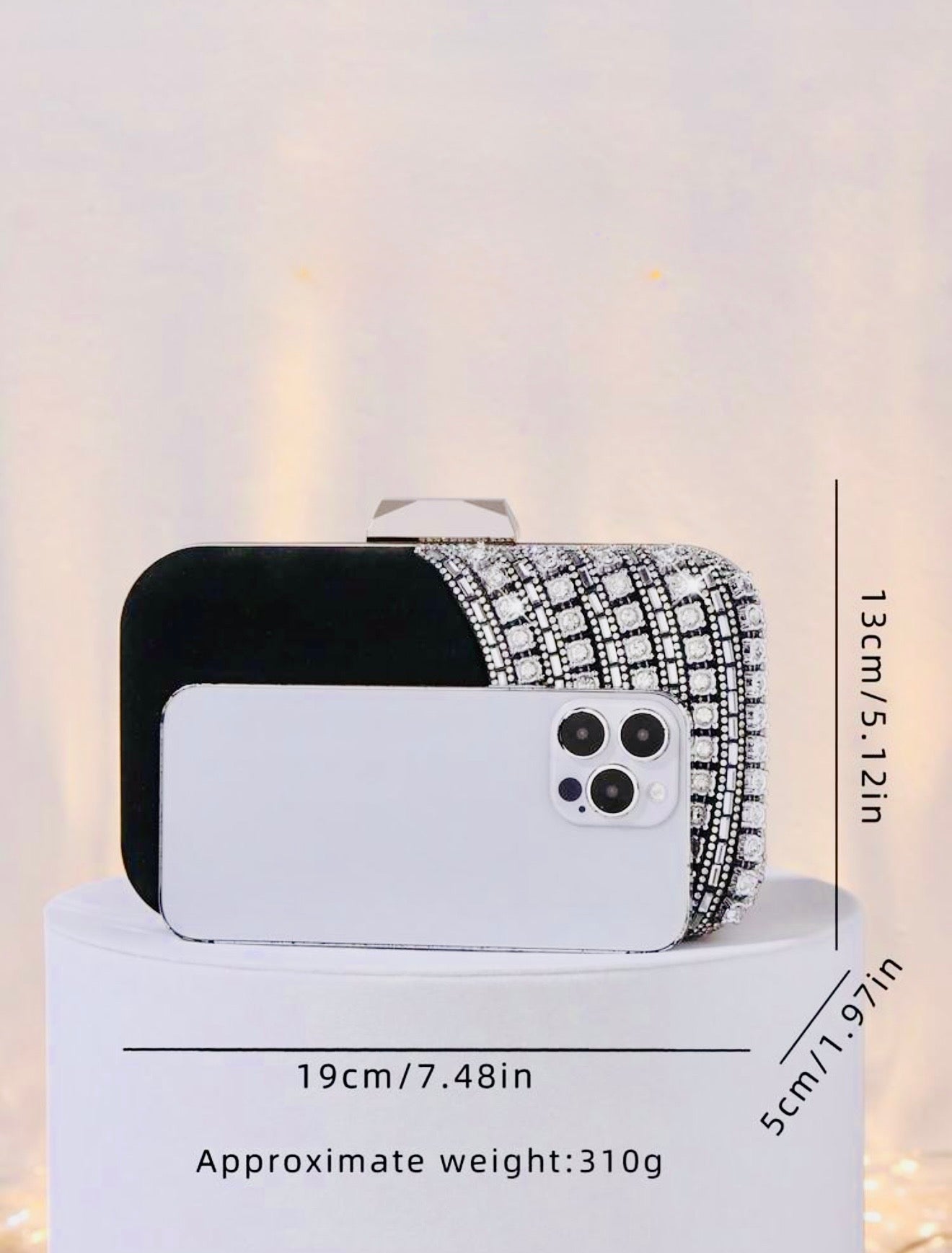 ELGANT VELVET DIAMOND SEQUIN BOX-SHAPED EVENING CLUTCH