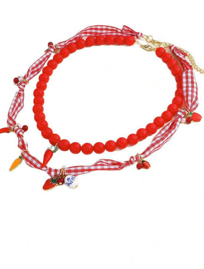 CHILI STRAWBERRY BEADED NECKLACE SET