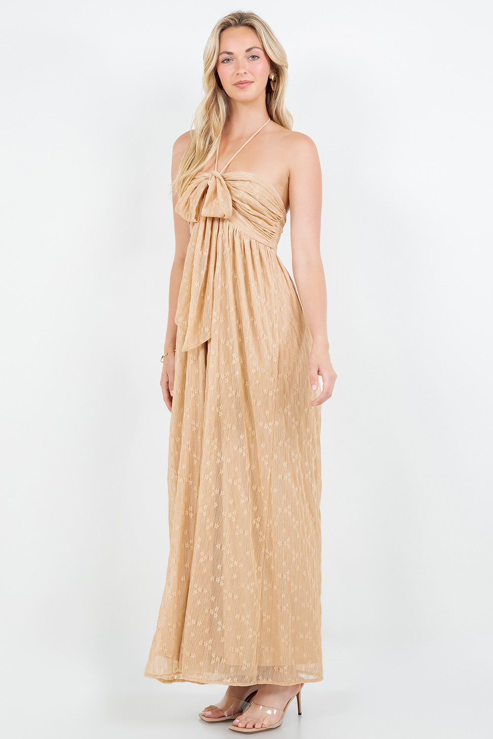 SOLID FRONT TIE HALTERED JUMPSUIT