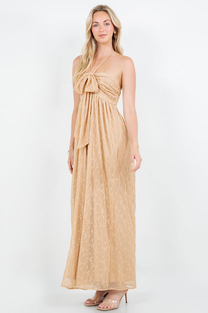 SOLID FRONT TIE HALTERED JUMPSUIT