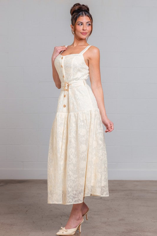 BELTED LACE MAXI DRESS