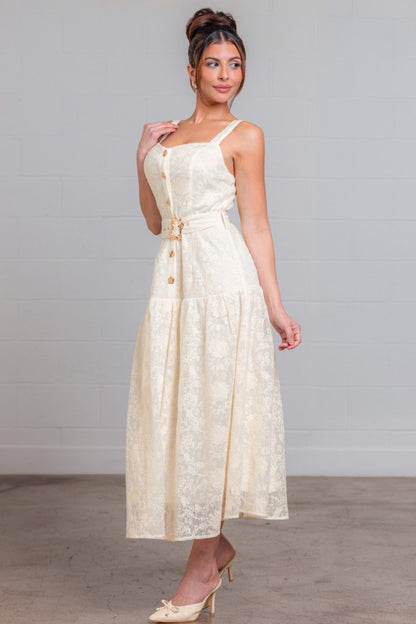 BELTED LACE MAXI DRESS