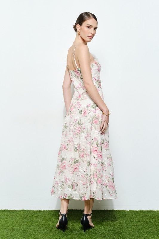 FLORAL LACE SWEETHEART MIDI DRESS