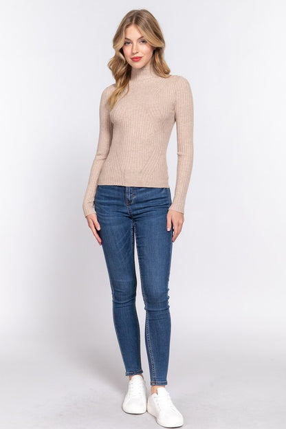 LONG SLV HIGH-NECK FITTED SWEATER