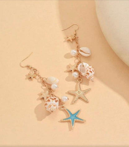 OCEAN STYLE PENDANT NECKLACE WITH SEA CHARMS & EARRINGS SET