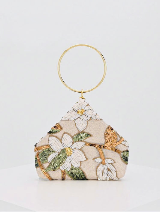 SHINY MULTI COLOT LEAF EVENING CLUTCH BAG