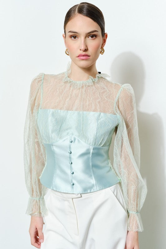 LUXE LACE MOCK NECK LONG SLEEVES BLOUSE