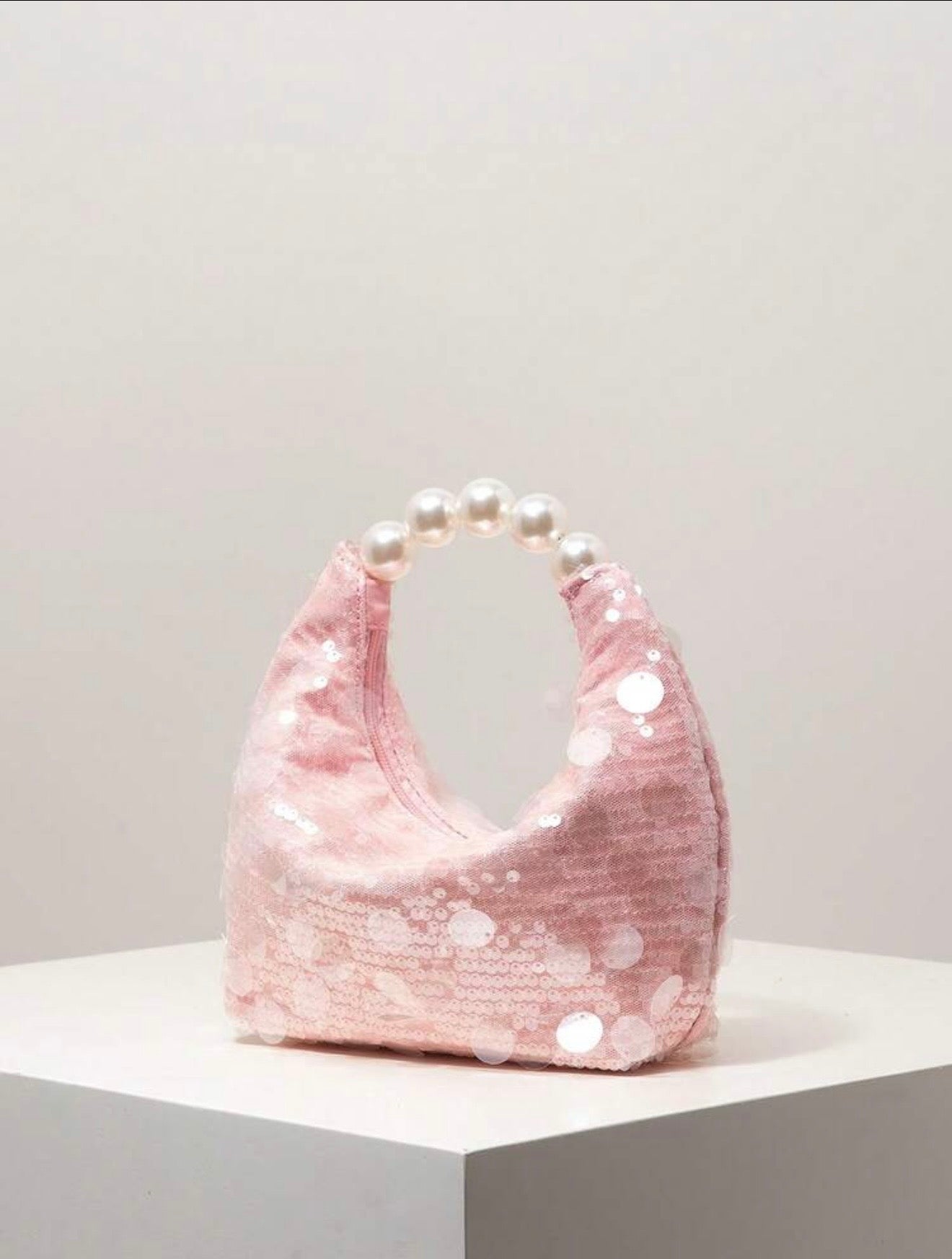 SEQUIN PARTY CLUTCH BAG WITH PEARL TOP HANDLE