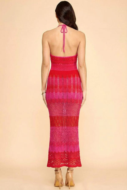 HALTER TIE CROCHET MAXI DRESS