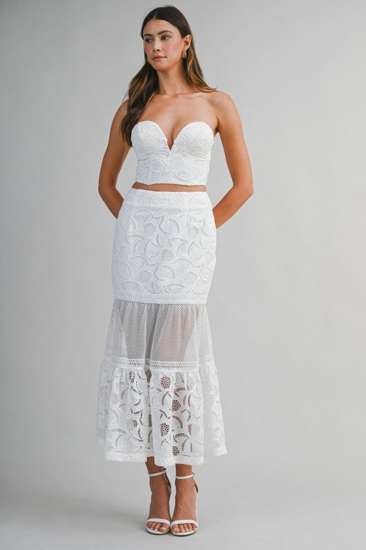 EMBROIDERED LACE TUBE TOP AND MERMAID SKIRT SE