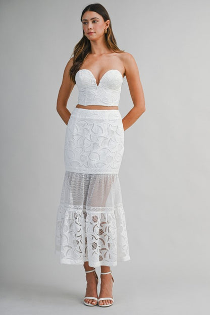 EMBROIDERED LACE TUBE TOP AND MERMAID SKIRT SE