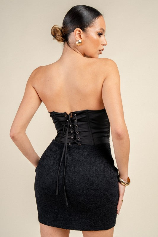STRAPLESS LACE CORSET MINI PARTY DRESS