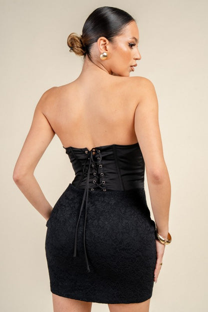 STRAPLESS LACE CORSET MINI PARTY DRESS